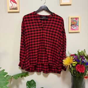 Madewell red and black buffalo check flannel top